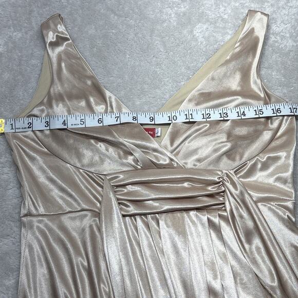 Ruby Rox Champagne Wrap-Front Balloon Hem Tie Dress L Vintage USA Coquette Chic - Picture 8 of 11